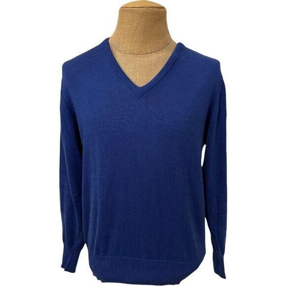 Brooks Brothers Men's V-Neck Sweater Royal Blue 100% Seaisland Cotton Size 40 - Picture 1 of 8